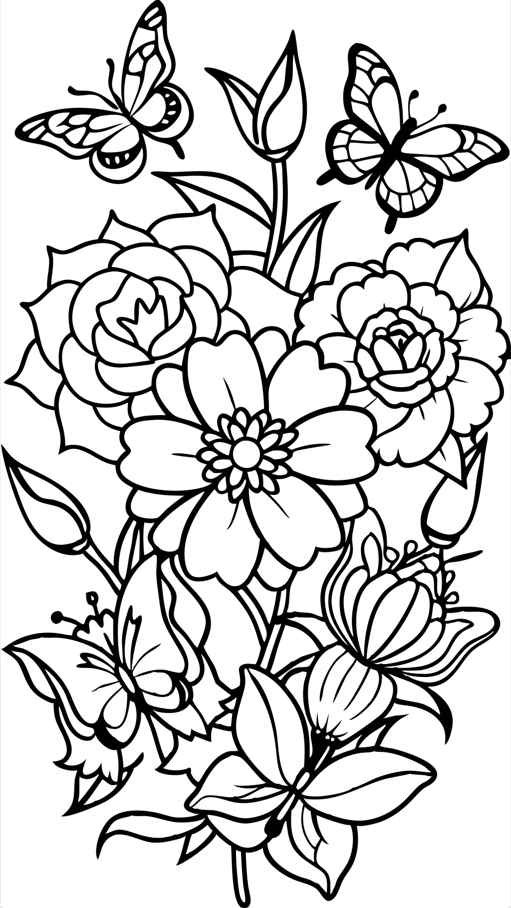 coloriages de fleurs et de papillons